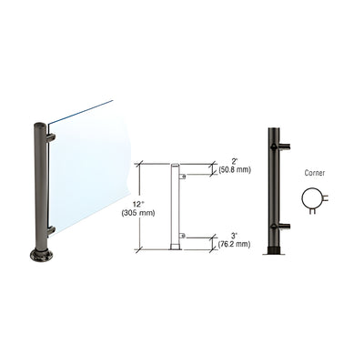 CRL Black Powder Paint 12" High 1" Round PP55 Slimline Series Straight Front Counter/Partition Corner Post