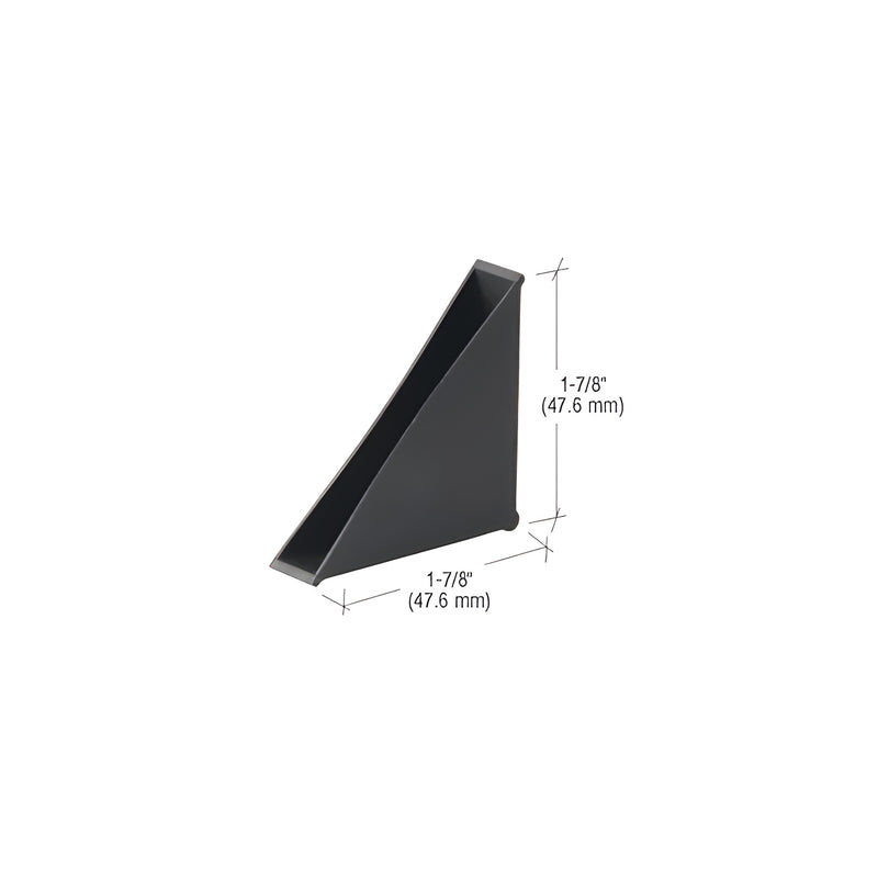 A black polyethylene corner protector for 3/8 inch glazing, measuring 1-7/8 inches in height and width.