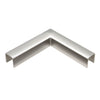 A polished stainless steel 90-degree horizontal corner connector for low profile cap railings.