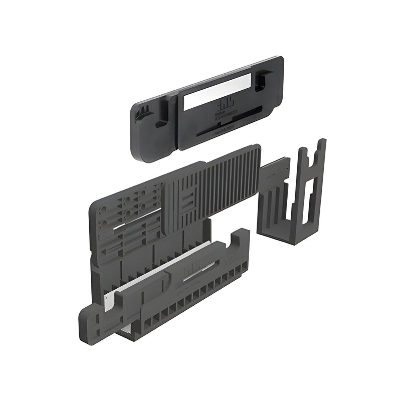 A set of black plastic TAPER-LOC® XAL adjustable components for 13/16 inch laminated tempered glass installations.