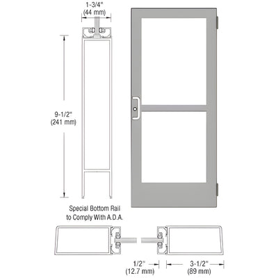 CRL-U.S. Aluminum Clear Anodized Custom Single Series 400 Medium Stile Butt Hinged Entrance Door for Surface Mount Door Closer