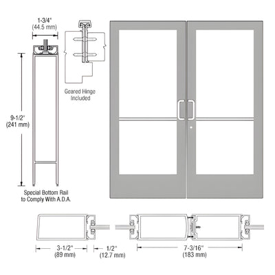 CRL-U.S. Aluminum Clear Anodized Custom Pair Series 400 Medium Stile Geared Hinge Entrance Door for Surface Mount Door Closers
