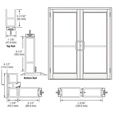 CRL-U.S. Aluminum White KYNAR® Paint Custom Pair Series 800 Durafront Medium Stile Butt Hinge Entrance Doors For Panics and Surface Mount Door Closers