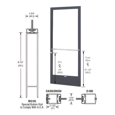 CRL-U.S. Aluminum Bronze Black Anodized 250 Series Narrow Stile Active Leaf of Pair 3'0 x 7'0 Center Hung for OHCC w/Standard Push Bars Complete Door Std. Lock and 9-1/2" Bottom Rail