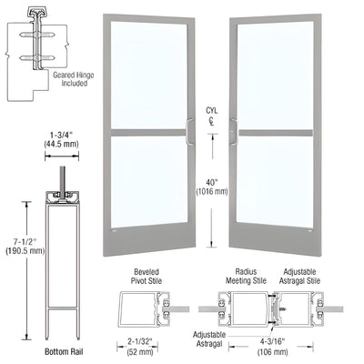 CRL-U.S. Aluminum Clear Anodized Custom Pair Series 250 Narrow Stile Geared Hinge Entrance Doors With Panics for Surface Mount Door Closers