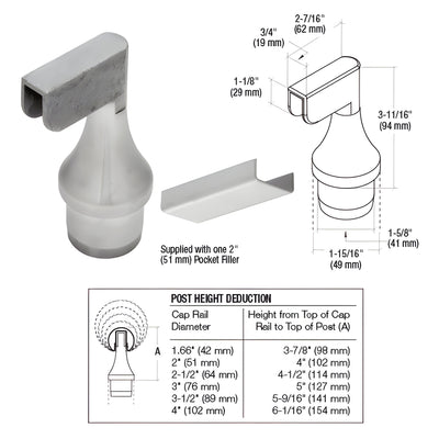 CRL 316 Brushed Stainless CRS Top Rail Adaptor for End Posts