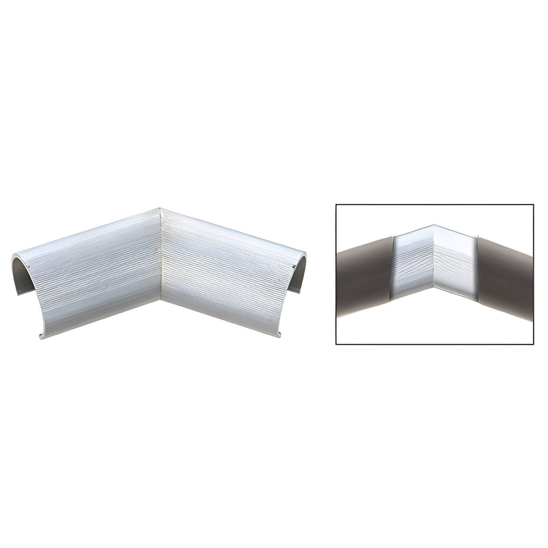 A 135-degree internal splice connector made of mill finish 6063-T6 aluminum for 2-1/2 inch cap rails.