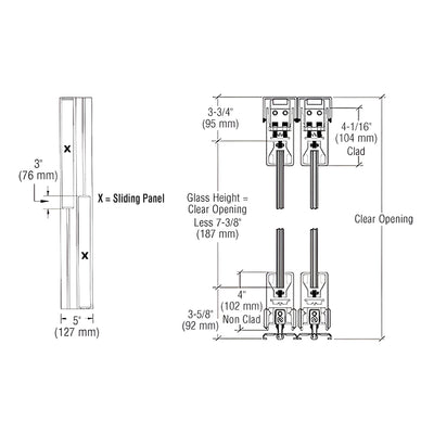 CRL Brushed Stainless XX Format Sliding Door Entrance System - 4" Top and Bottom Square Rail