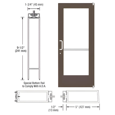 CRL-U.S. Aluminum Bronze Black Anodized 550 Series Wide Stile Active Leaf of Pair 3'0 x 7'0 Offset Hung with Pivots for Surf Mount Closer Complete Door Std. Lock and 9-1/2" Bottom Rail