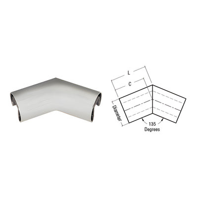 CRL Brushed Stainless 2" Diameter 135 Degree Horizontal Corner for 3/4" Glass Cap Railing