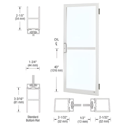 CRL-U.S. Aluminum White KYNAR® Paint Custom Size Single Series 250 Narrow Stile Butt Hinge Entrance Door With Panic for Surface Mount Door Closer