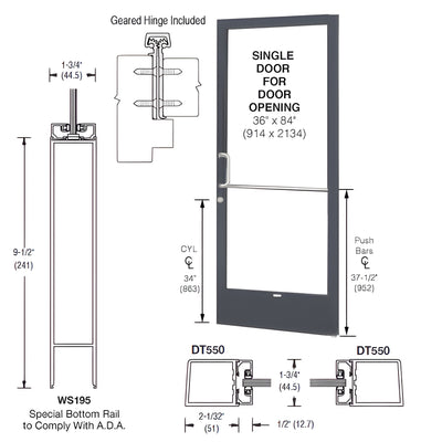 CRL-U.S. Aluminum Bronze Black Anodized 250 Series Narrow Stile (RHR) HRSO Single 3'0 x 7'0 Offset Hung with Geared Hinged Complete ADA Door, Lock Indicator, Cylinder Guard - for 1" Glazing