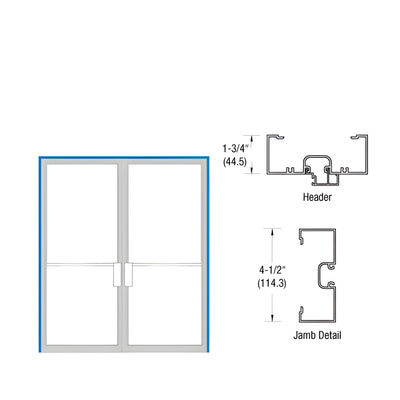 CRL-U.S. Aluminum Clear Anodized Double Doors NOA 1-3/4" x 4-1/2" Up and Over Frame for Pair 72" x 84" Doors with Offset Pivots for Surface Mount Closer