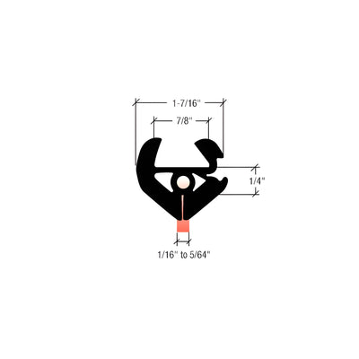 CRL Two-Piece Self-Sealing Universal Weatherstrip 1/16" to 5/64" Panel - 7/8" Glass