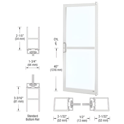 CRL-U.S. Aluminum White KYNAR® Paint Custom Size Single Series 250 Narrow Stile Offset Pivot Entrance Door With Rim Device, ADA Bottom Rail for Surface Mount Door Closer
