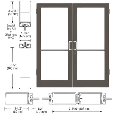 CRL-U.S. Aluminum Bronze Black Anodized Custom Pair Series 400 Medium Stile Butt Hinged Entrance Door for Overhead Concealed Door Closers