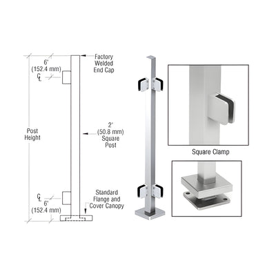 CRL Polished Stainless 42" Steel Square Glass Clamp 90 Degree Corner Post Railing Kit