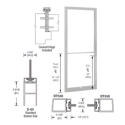 CRL-U.S. Aluminum Clear Anodized 250 Series Narrow Stile (LHR) HLSO Single 3'0 x 7'0 Offset Hung with Geared Hinged Complete Door Standard MS Lock and Bottom Rail - for 1/4" Glass