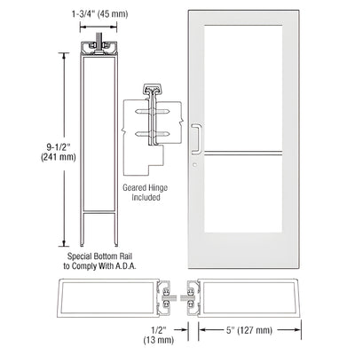 CRL-U.S. Aluminum White KYNAR® Paint Custom Single Series 550 Wide Stile Geared Hinge Entrance Door for Surface Mount Door Closer
