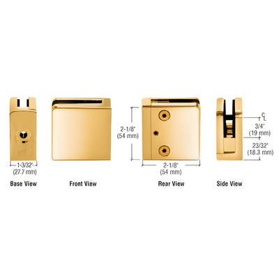 CRL Gold Plated Z-Series Square Type Flat Base Zinc Clamp for 3/8" Glass
