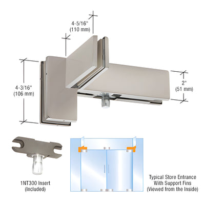 DORMAKABA® Brushed Stainless Right Hand Sidelite Mounted Transom Patch Fitting with Support Fin Bracket