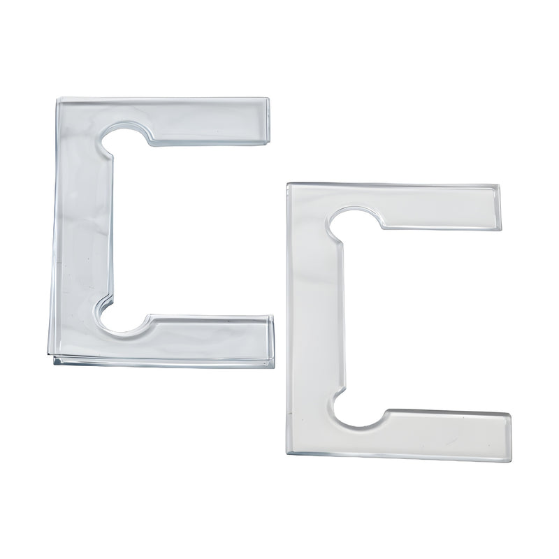 Two clear plastic gaskets for Geneva series hinges are shown against a white background.