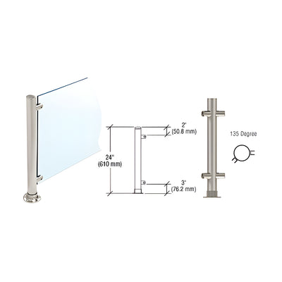 CRL Brushed Stainless 24" High 1" Round Slimline Series Straight Front Counter/Partition 135 Degree Post