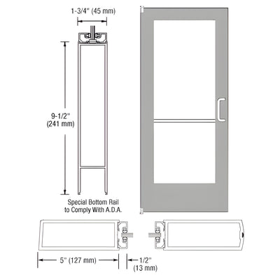 CRL-U.S. Aluminum Clear Anodized 550 Series Wide Stile Inactive Leaf of Pair 3'0 x 7'0 Offset Hung with Pivots for Surf Mount Closer Complete ADA Door(s) with Lock Indicator, Cylinder Guard