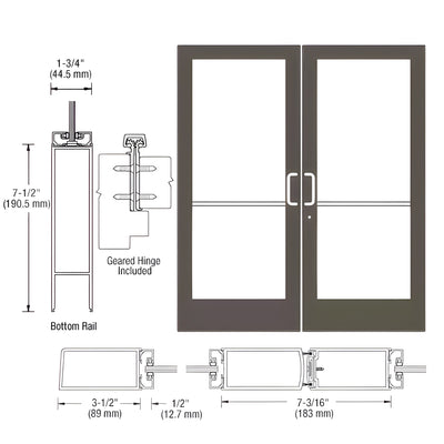 CRL-U.S. Aluminum Bronze Black Anodized Custom Pair Series 400 Medium Stile Geared Hinge Entrance Door for Surface Mount Door Closers