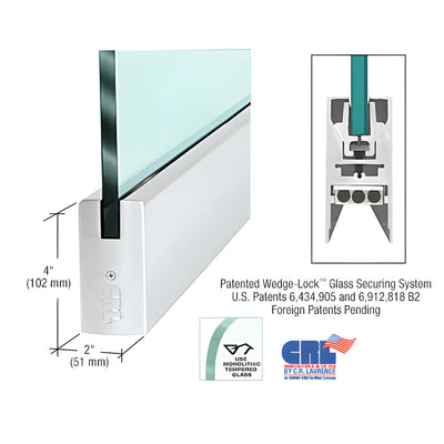 CRL Satin Anodized 1/2" Glass 4" Square Door Rail Without Lock - 41" Length