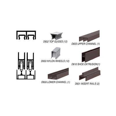 CRL Duranodic Bronze Anodized Deluxe Track Assembly D603 Upper and D601 Rail with Nylon Wheels