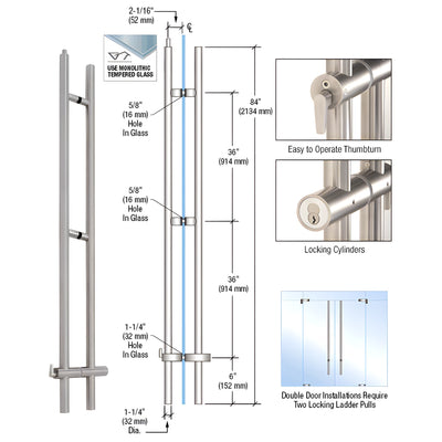 CRL 316 Brushed Stainless 84" Upwards Locking Ladder Pull