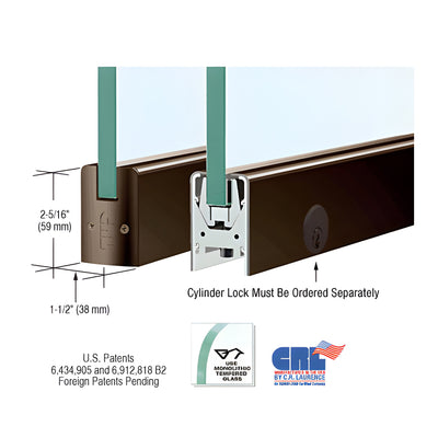 Black Bronze Anodized Low Profile Square DRS Door Patch Rail With Lock for 1/2" Glass - 8" Length