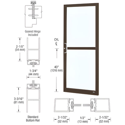 CRL-U.S. Aluminum Bronze Black Anodized 250 Series Narrow Stile (RHR) HRSO Single 3'0 x 7'0 Offset Hung with Geared Hinged Complete Panic Door for 1" Glass with Standard MS Lock and Bottom Rail