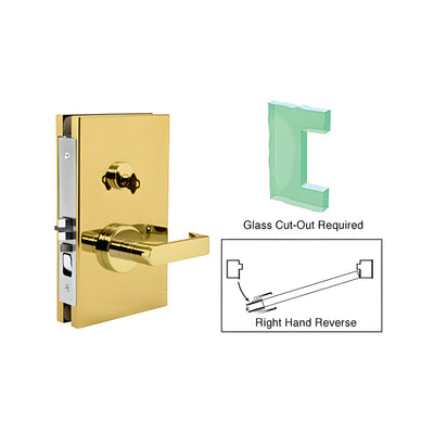 CRL Polished Brass 6" x 10" RHR Center Lock With Deadlatch in Office Function