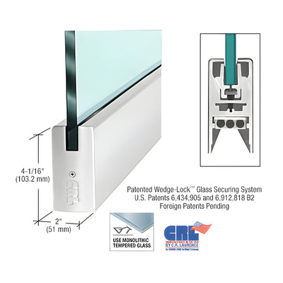 CRL Polished Stainless 1/2" Glass 4" Square Door Rail Without Lock - Custom Length