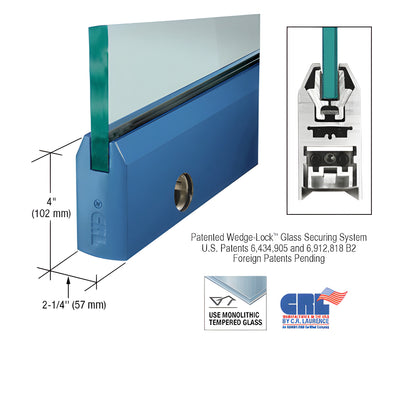 CRL Custom Color 3/4" Glass 4" Tapered Door Rail With Lock - Custom Length