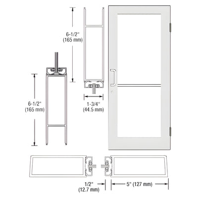 CRL-U.S. Aluminum White KYNAR® Paint Custom Size Single Series 550 Wide Stile Butt Hinge Entrance Door for Overhead Concealed Door Closer