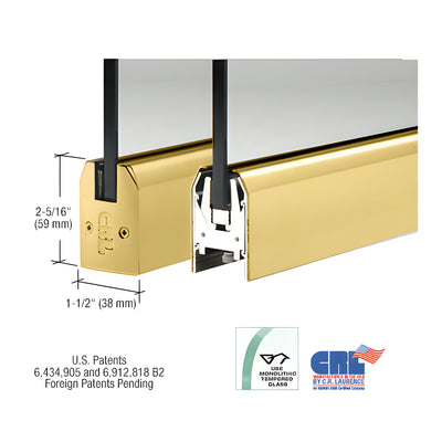 CRL Polished Brass 1/2" Glass Low Profile Tapered Door Rail Without Lock - Custom Length