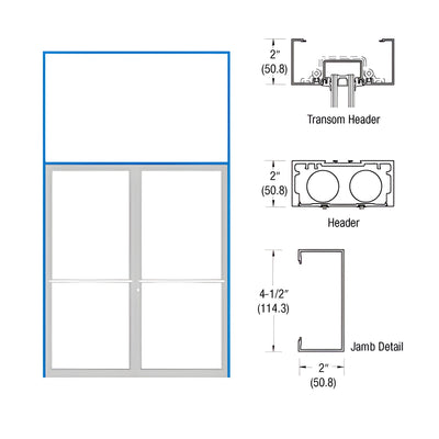 CRL-U.S. Aluminum White KYNAR® Paint Transom Frame Prepped Center Hung Overhead Concealed Closers