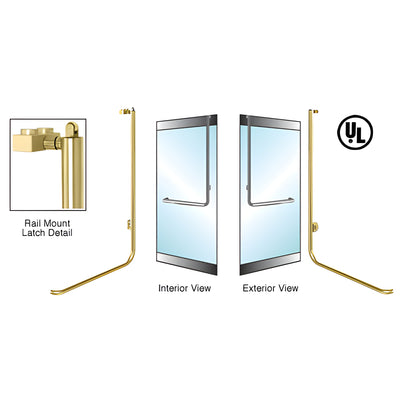 CRL-Blumcraft® Satin Brass Right Hand Reverse Rail Mount Keyed Access "D" Exterior, Top Securing Panic Handle for 3/4" Glass