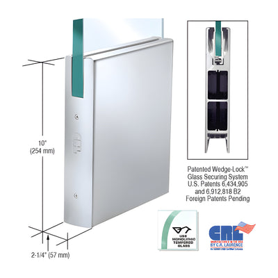CRL Polished Stainless 3/4" Glass 10" Square Door Rail Without Lock - 35-3/4" Length