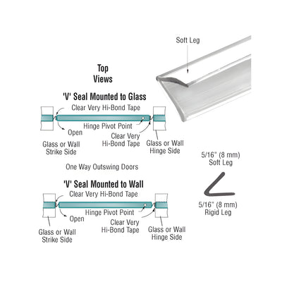 CRL Translucent Vinyl Edge 'V' Seal for 1/4" Maximum Gap With Pre-Applied Tape