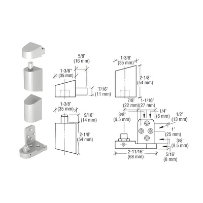 CRL Aluminum Offset Right Hand Pivot Set Flush with Frame Face