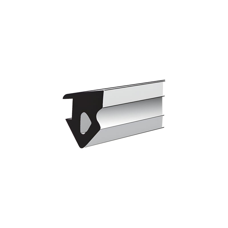 A close-up view of a black EPDM dense gasket profile used for spandrel glazing applications.