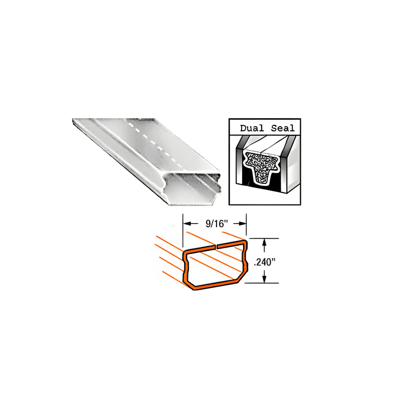 A technical diagram showing the profile and cross-section of a 9/16 inch wide dual seal aluminum spacer.