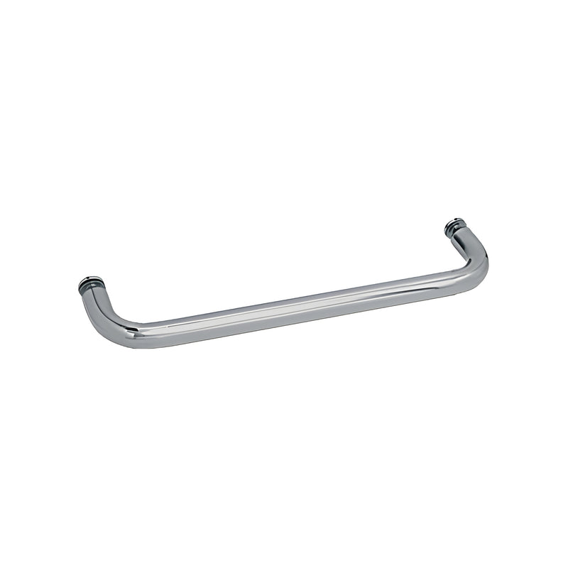 A 20-inch brushed nickel single-sided towel bar with a tubular brass design for glass mounting.