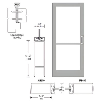 CRL-U.S. Aluminum Clear Anodized 400 Series Medium Stile Inactive Leaf of Pair 3'0 x 7'0 Offset Hung with Geared Hinged Complete Door for 1" Glass with Standard MS Lock and Bottom Rail