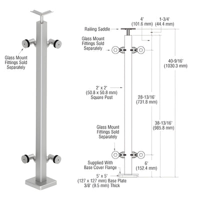 CRL 316 Brushed Stainless 42" P1 Series 90 Degree Corner Post Railing Kit