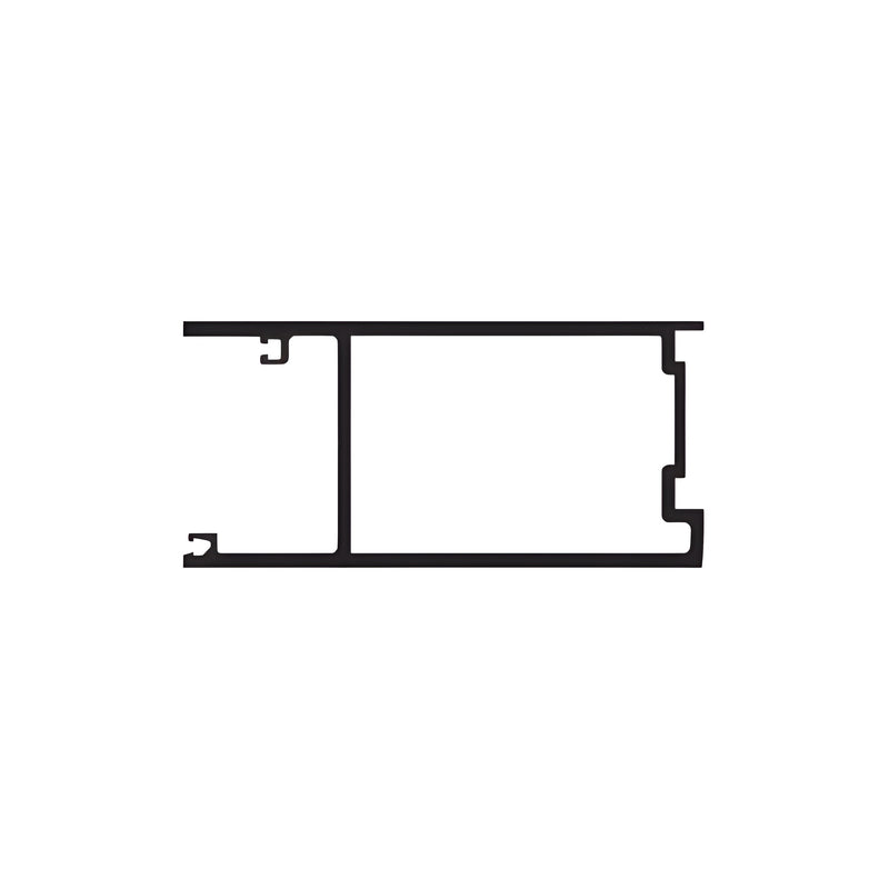 A technical cross-section profile view of a black anodized aluminum active door meeting stile.